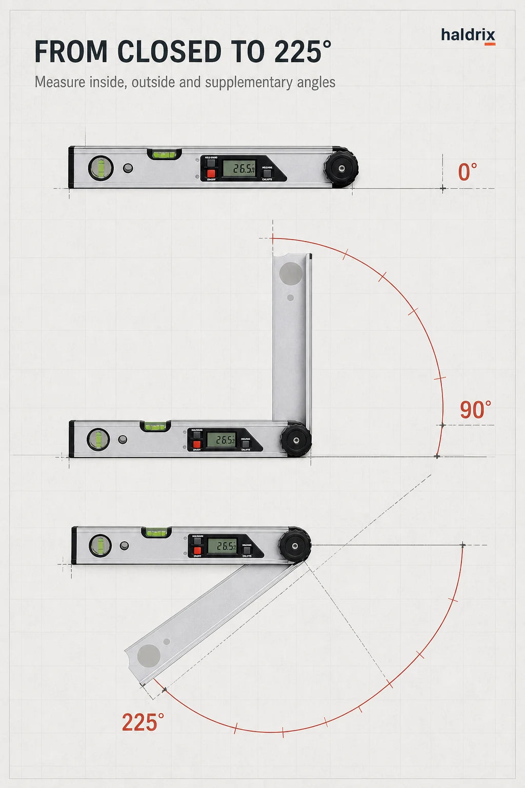 0 to 225 degree measuring range