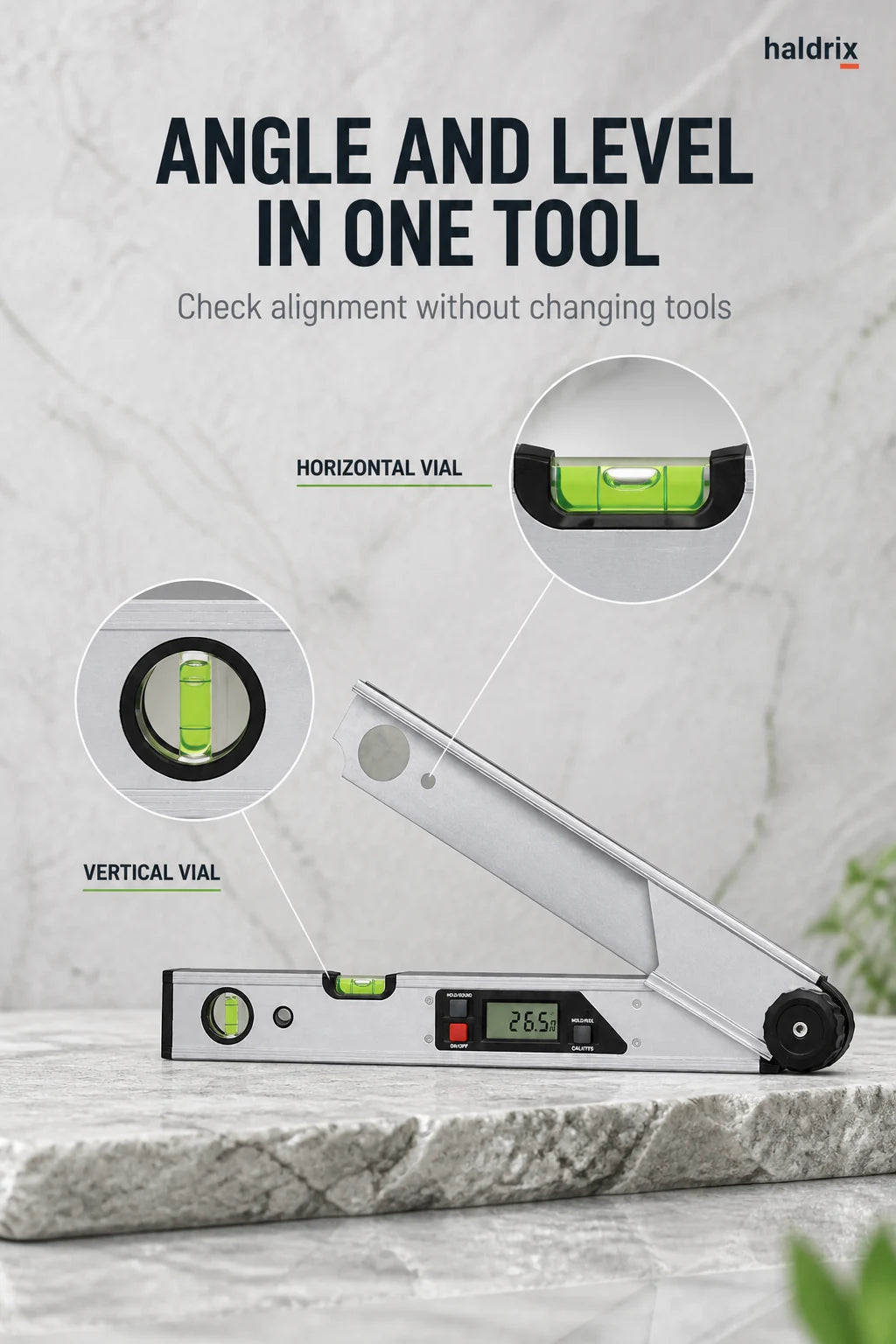 Horizontal and vertical spirit level vials